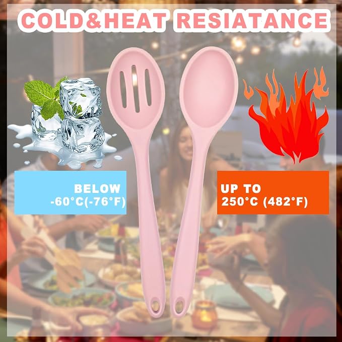 ELANE 8 Pcs Silicone Cooking Spoons Set,Mixing Spoons for Cooking Spoons for Nonstick Cookware Silicone Serving Spoons,Mixing Spoons for Cooking (Pink)