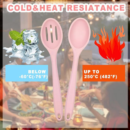 ELANE 8 Pcs Silicone Cooking Spoons Set,Mixing Spoons for Cooking Spoons for Nonstick Cookware Silicone Serving Spoons,Mixing Spoons for Cooking (Pink)