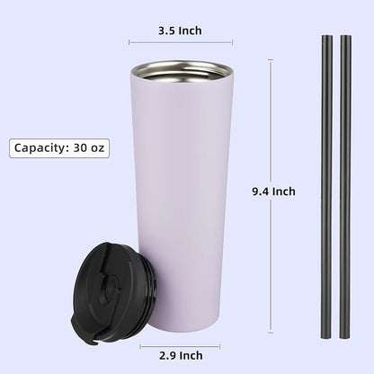 Konokyo 30 OZ Insulated Tumbler with Lid and 2 Straws Stainless Steel Water Bottle Vacuum Travel Mug Coffee Cup,Taro