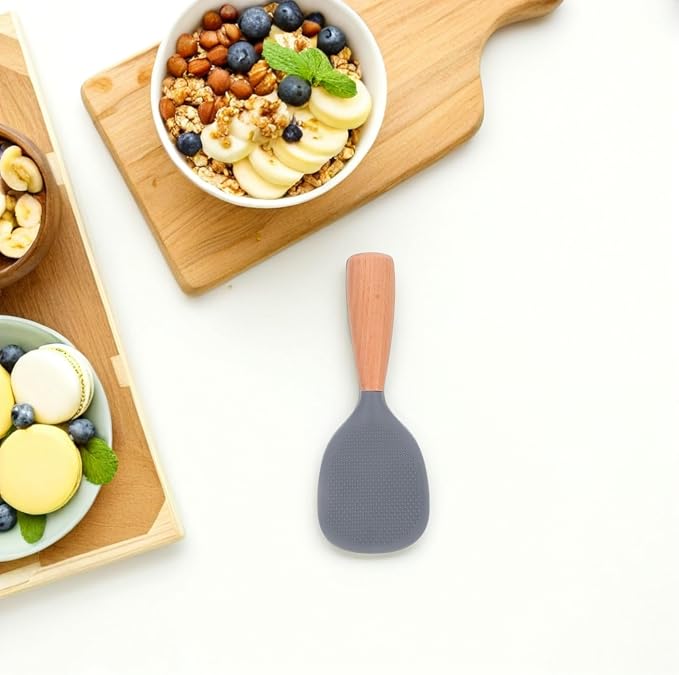 MAGICLULU Silicone Wooden Rice Paddle Kitchen Utensils Cooking Ladle Handle (Grey)