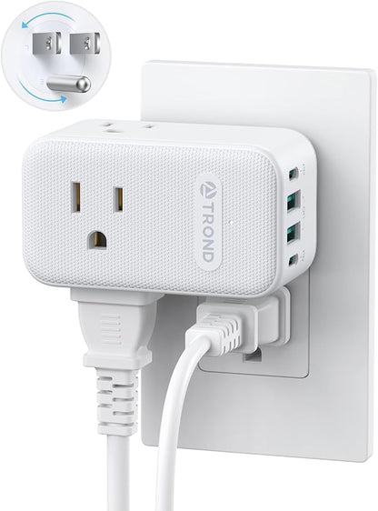 TROND Outlet Extender with 2 PD 20W USB C Charger, 3 AC Multi Plug Outlet Splitter with 360 Rotating Plug, USB Wall Socket Adapter, A Small Charging Station for Kitchen Bathroom Cruise Essentials