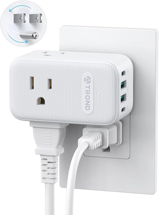 TROND Outlet Extender with 2 PD 20W USB C Charger, 3 AC Multi Plug Outlet Splitter with 360 Rotating Plug, USB Wall Socket Adapter, A Small Charging Station for Kitchen Bathroom Cruise Essentials