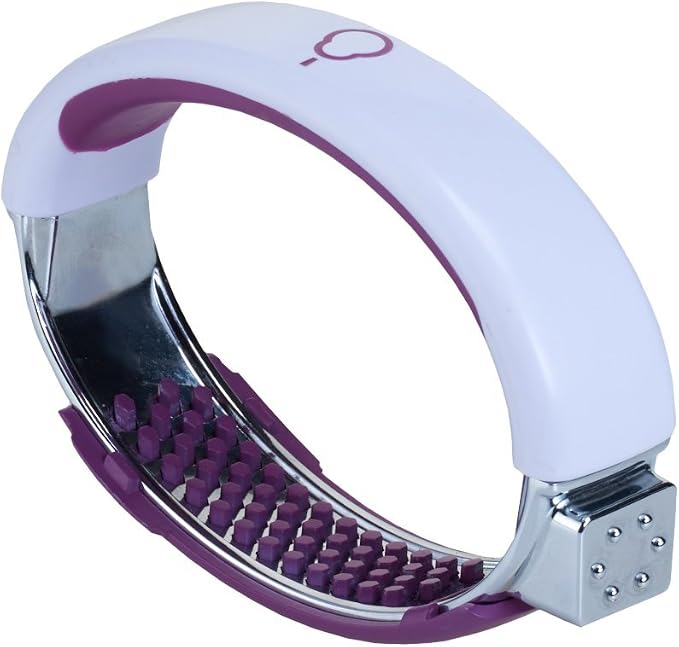 Crisp Garlic Press Rocker - Stainless Steel Garlic Crusher Mincer - Ergonomic Handle Garlic Cloves Grater, Squeezer - Kitchen Gadget Food Grade Chopper, Grinder, Peeler - Easy Clean (White/Purple)