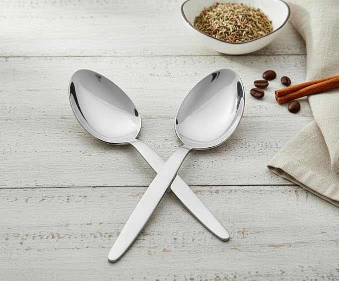 2-Pack Chef Kunz Sauce Spoon | Silverware 18/10 Stainless Steel Silver Culinary Serving Spoons | 9 Inch Basting, Quenelle, Dinner, Plating, Chef Cooking Spoon | Dishwasher safe