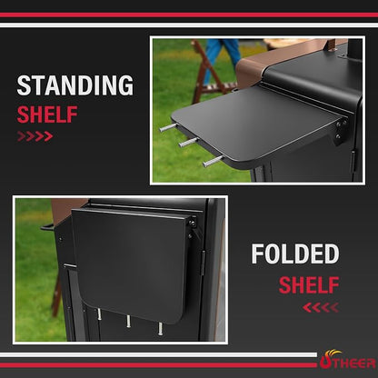 Utheer Folding Front Shelf for Pit Boss 4 Series Vertical Pellet Smoker Onyx PBV4NX, 12.8"x11" Smoker Shelf with 3 Hooks, Space-Saving Grill Prep Table, Pit Boss Vertical Smoker Accessories
