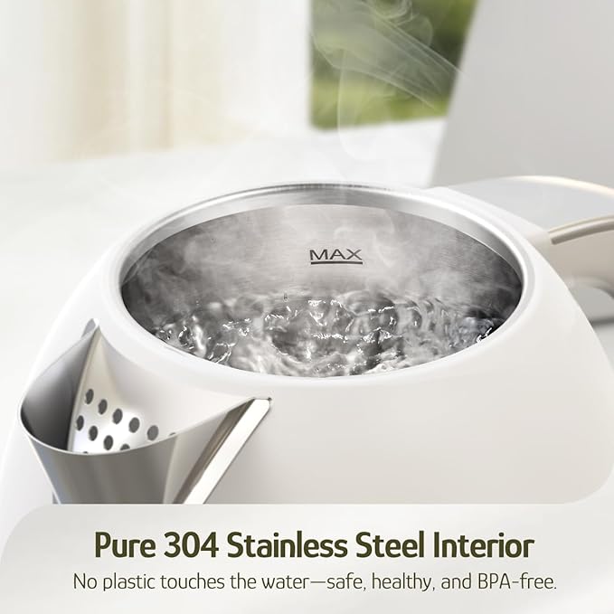 Hazel Quinn Electric Kettle - 1.7 Liters (57oz) Stainless Steel Water Kettle, BPA-Free Interior, 1200W Fast Boiling, Cordless, Rotational Base - Pearl White