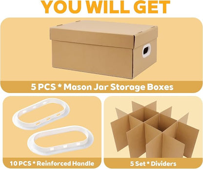 Canning Jar Storage Boxes Set of 5, 32 oz Mason Jar Storage Boxes with Dividers, Mason Jar Organizer with Handles
