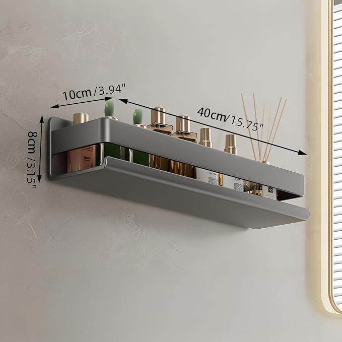 Adhesive Wall Mount Spice Rack Carbon Steel, No-Drill Dark Gray Wall Spice Racks for Kitchen, Multi-Purpose Spice Storage Organizer, Kitchen Bathroom Storage Shelf for Countertop Cabinet