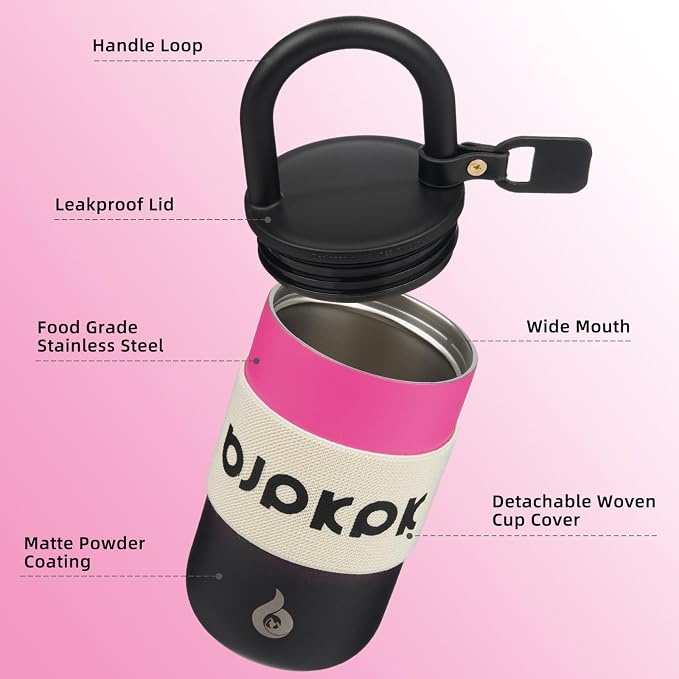 BJPKPK Insulated Stainless Steel Tumbler Cups 13oz Travel Coffee Mug With Lid And Handle,Pink And Black
