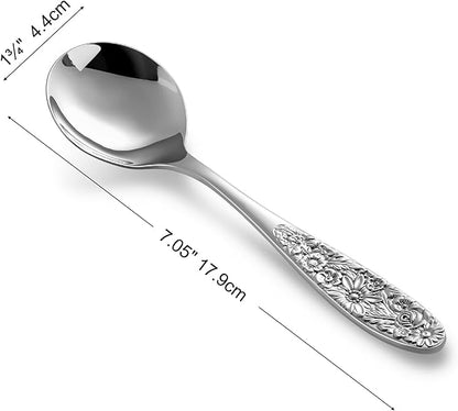 KEAWELL Sunflower Soup Spoon, Set of 4, 18/10 Stainless Steel, Bouillon Spoon, Dishwasher Safe, Fine Mirror Polished
