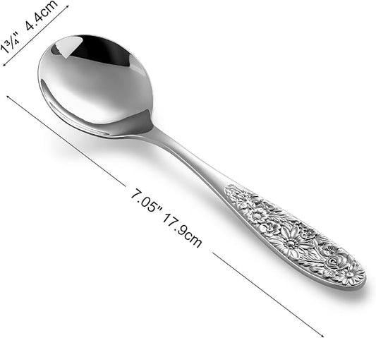 KEAWELL Sunflower Soup Spoon, Set of 4, 18/10 Stainless Steel, Bouillon Spoon, Dishwasher Safe, Fine Mirror Polished