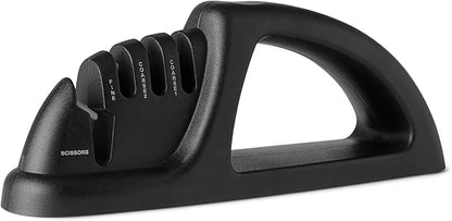 Amazon Basics 4-in-1 Knife Sharpener with Non-Slip Base, Includes Safety Glove