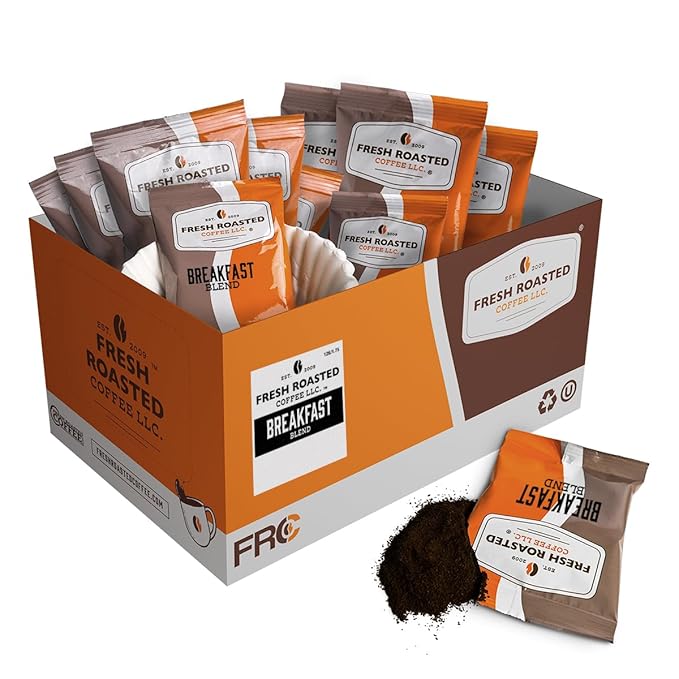 Fresh Roasted Coffee, Breakfast Blend Drip Ground Fractional Packs, Light Roast, Kosher, 1.75 oz, 126 Count