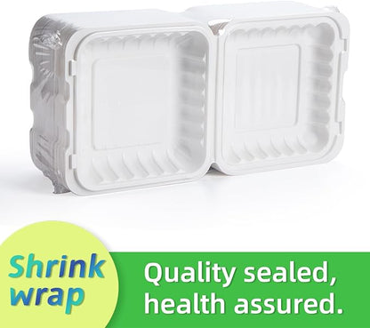 8 Inch 34oz 55-Pack White Food Containers - Shrink Wrap No Pre-Wash | BPA Free Sturdy Reusable | Microwave, Freezer & Dishwasher Safe for Leftovers, Meal Prep, Takeout & Catering Disposable Box