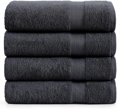 LANE LINEN Large Bath Sheets Absorbent Quick Dry 100% Cotton 4 Pack - Black