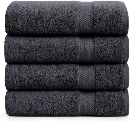 LANE LINEN Large Bath Sheets Absorbent Quick Dry 100% Cotton 4 Pack - Black