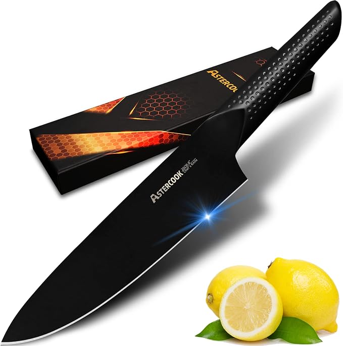 Astercook Chef Knife, 8 Inch Pro Kitchen Knife Dishwasher Safe, High Carbon German Stainless Steel Chef's Knives with Ergonomic Handle, Elegant Black, Best Gifts