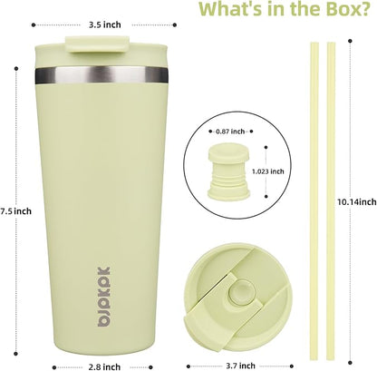 BJPKPK 22oz Insulated Tumbler With lid And Straw Stainless Steel Tumblers Travel Coffee Mug Reusable Thermal Cup,Macaron Green