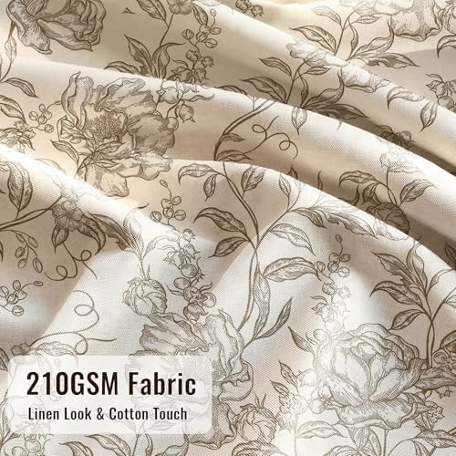 Farmhouse Brown Floral Shower Curtain with 12 Clear Rings 72"W x 84"L