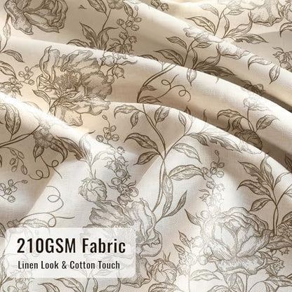 Farmhouse Brown Floral Shower Curtain with 12 Clear Rings 72"W x 84"L