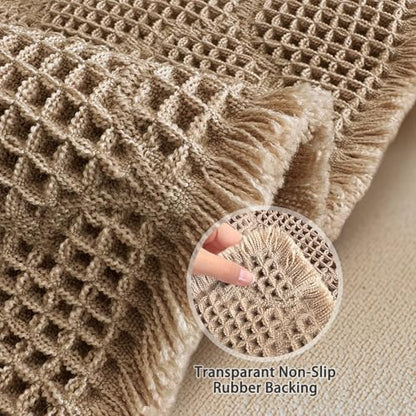 ZALL Tan Waffle Bath Mat,Super Absorbent Non Slip Bathroom Rug,Brown 24x36inch, Geometric Diamond Machine Washable Ultra Soft Floor Mats
