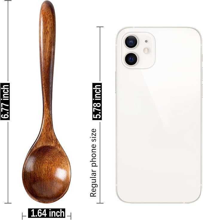 6 PCS Wooden Spoons for Honey, 6.7 inch Small Wooden Spoons - Terrific for Tea, Coffee & Soup, Little Wood Serving Table Spoon Set, Bulk Bamboo Teaspoon for Eating with Unique Design