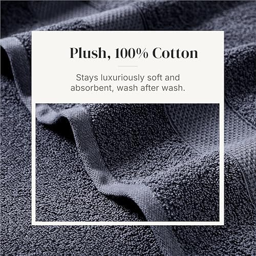 Modern Threads 6 Piece Bath Towel Set – Bathroom Towel Set with 2 Bath Towels, 2 Hand Towels & 2 Washcloths – 100% Cotton, Soft & Absorbent – Wide Stripe (Blue)