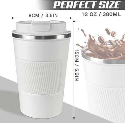 SPLMIFA Vacuum-Insulated Stainless Steel Travel Coffee Mug, Leak-Proof Reusable Coffee Cup with Lid - Keep Hot & Cold Drinks for Hours, Durable Insulated Tumbler for Men & Women(3rd-White, 12OZ)
