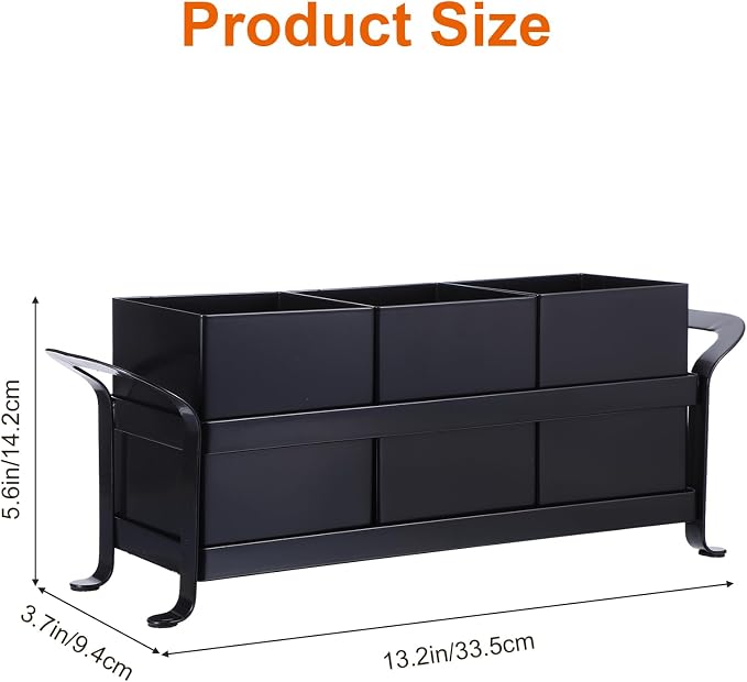 Cutlery Holder, Silverware Caddy Organizer Bin Holder - 3 Compartment Metal Utensil Tray with Drain Holes & Handle for Kitchen Countertop, Dining Table, Parties - Black