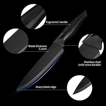 Kitchen Knife Set with Knife Block,7-Piece Kitchen Knife Block Set, Knife Set with Block with Built-In Sharpening Block,Dishwasher Safe