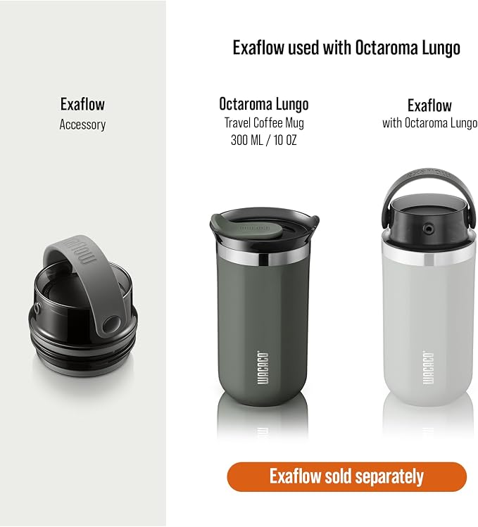 WACACO Octaroma Lungo Vacuum Insulated Coffee Mug, Double-wall Stainless Steel Travel Tumbler With Drinking Lid, 10 fl oz(300ml)， Dim Grey