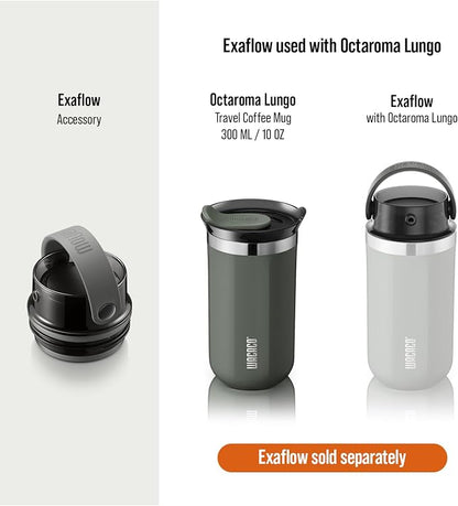 WACACO Octaroma Lungo Vacuum Insulated Coffee Mug, Double-wall Stainless Steel Travel Tumbler With Drinking Lid, 10 fl oz(300ml)， Dim Grey