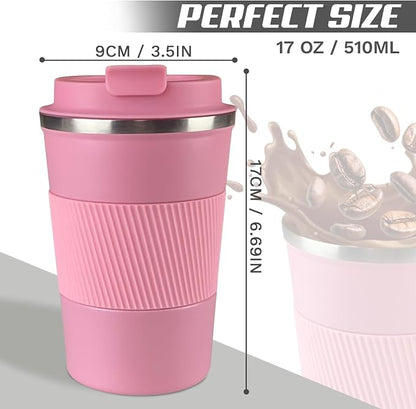 SPLMIFA Vacuum-Insulated Stainless Steel Travel Coffee Mug, Leak-Proof Reusable Coffee Cup with Lid - Keep Hot & Cold Drinks for Hours, Durable Insulated Tumbler for Men & Women(3rd-Pink, 17OZ)