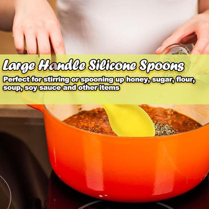 4Pcs Silicone Basting Serving Spoon Silicone Nonstick Mixing Spoon Silicone Spoons for Cooking Heat Resistant Non Stick Serving Spoon for Kitchen Cooking,Baking,Stirring (Black+Yellow)