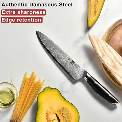 Klaus Meyer Luxor 8 Inch Chef Knife, Damascus Kitchen Knife, VG10 High Carbon Stainless Steel Japanese Chefs Knife