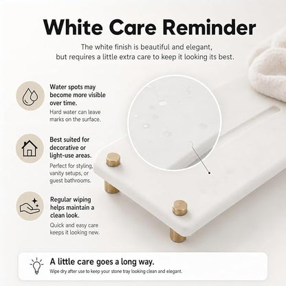 Razborci Water Absorbing Stone Sink Caddy Kitchen Sink Organizer Tray, Diatomite Bathroom Counter Tray, Gold Faucet Drying Mat Coaster Soap Dish Rack Riser Dispenser Sponge Holder, White 10" x 4"