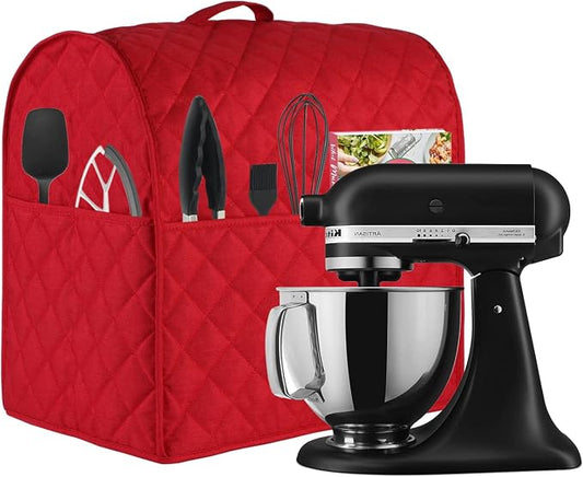 Stand Mixer Cover compatible with Kitchenaid Mixer, Fits All Tilt Head & Bowl Lift Models with 3 Organizer Bag for Accessories.with Handle Waterproof.Easy Cleaning(Red,For Tilt Head 4.5-5 Quart)
