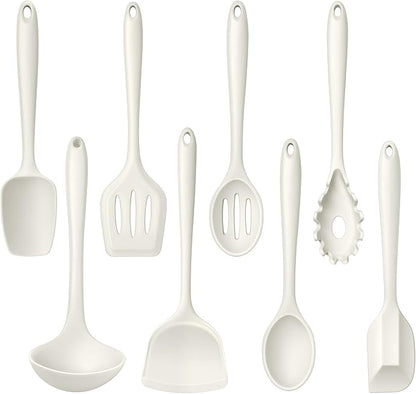 LIANYU 8Pcs Kitchen Cooking Utensils Set, Silicone Utensil Sets, Heat Resistant Kitchen Gadgets Essentials for Nonstick Cookware with Spatula, Spoon, Tuner, Ladle, Dishwasher Safe, White