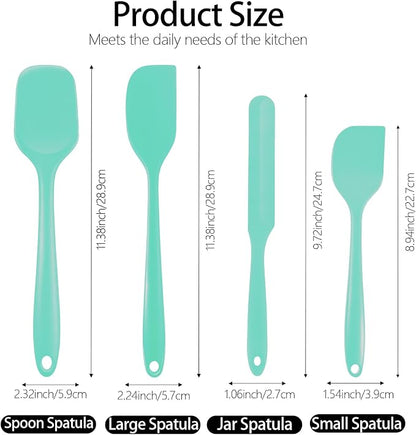 Silicone Spatula Set, Food Grade Rubber Spatula, 4 Pcs Heat Resistant Silicone Spatulas, One Piece Design Non-Stick Kitchen Utensils for Cooking, Stirring, Baking & Mixing, Dishwasher Safe (Green)