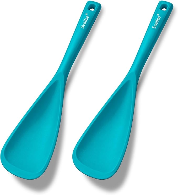 Cooking Spoon for Nonstick Cookwares, Multifunction Silicone Spatula Spoons BPA Free, Great for Mixing, Scooping, Scraping and Serving, Dishwasher Safe (2 Teal, 12.6 inch)