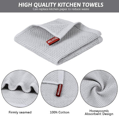 Nialnant 100% Cotton Cleaning Rags,6 Pack Waffle Weave Dish Cloths,Super Absorbent Dish Rags for Washing Dishes-Light Grey,12x12 Inch