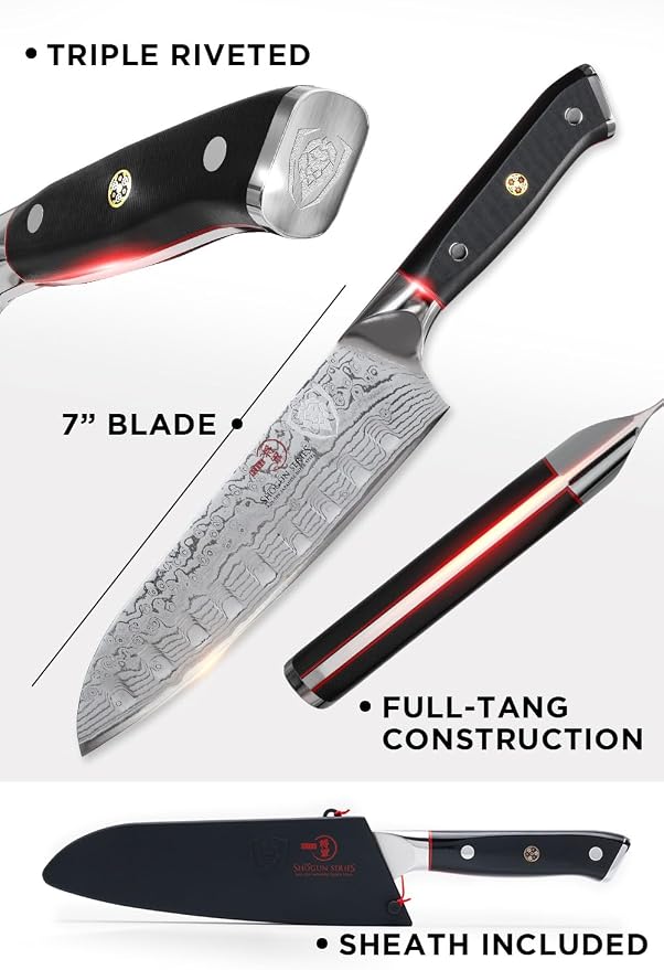 Dalstrong Santoku Knife - 7 inch - Shogun Series - Damascus - Japanese AUS-10V Super Steel 67 Layers - Black G10 Handle - Vegetable Knife - Vacuum Treated - Kitchen Knife - Sheath Included