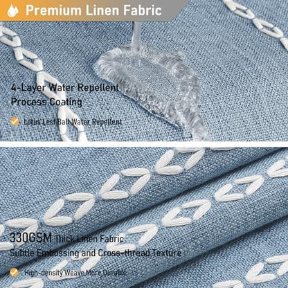 BTTN 54x78 Boho Farmhouse Linen Heavy Duty Cloth Shower Curtain Set, Blue