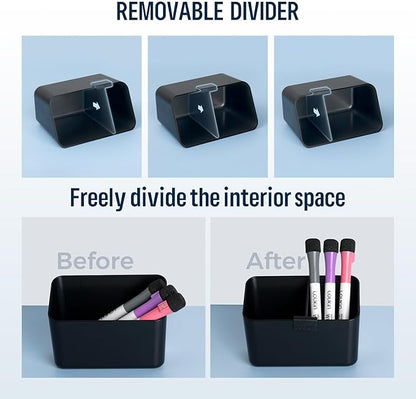 loukin Magnetic & Adhesive Dry Erase Marker Holder with Divider, 1 Small + 1 Mini, Magnetic Storage Organizer for Whiteboard or Refrigerators (Black)