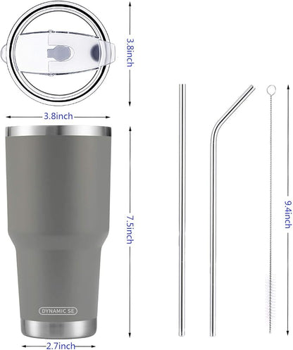 D·S 30oz Grey Tumbler Stainless Steel Insulated Travel Mug with Straw Lid Cleaning Brush (30oz Grey)