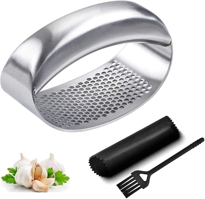 Garlic Press Mincer, Garlic Presses Dishwasher Safe Garlic Mincer, Durable Garlic Crusher with Peeler, Brush, Easy to Clean & Squeeze, Kitchen Essential Gadgets Tool for Garlic, Ginger, Spices
