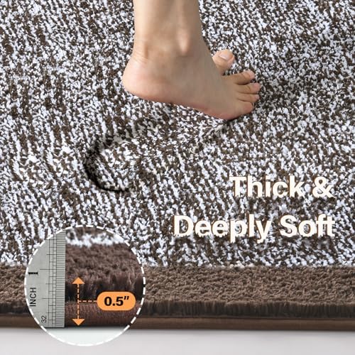 60x24 Long Bathroom Rugs Non Slip Washable, Soft Absorbent Bath Mat Brown