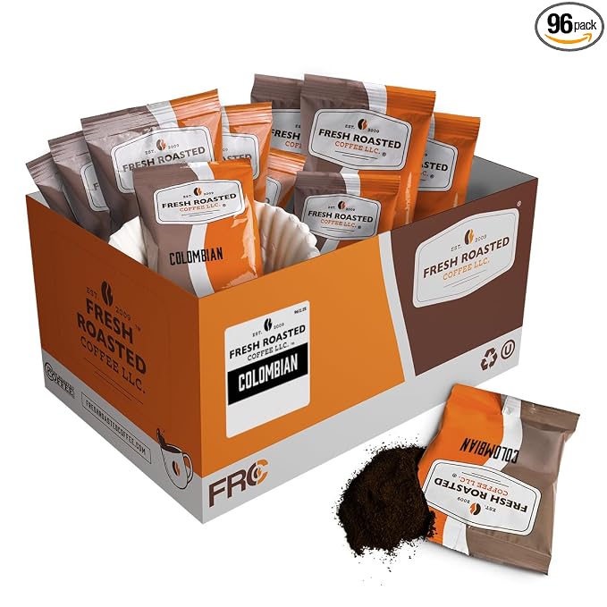 Fresh Roasted Coffee, 100% Colombian Drip Ground Fractional Packs, Medium Roast, Kosher, 2.25 oz, 96 Count