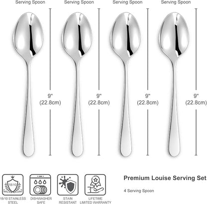 KEAWELL Premium Louise Spoons Set, Set of 4, 18/10 Stainless Steel, Exceptional mirror finish, Dishwasher Safe (9“ Serving Spoon)