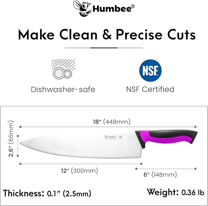 12-Inch Chef Knife, NSF Certified Razor-Sharp High Carbon Stainless Steel Blade – Ergonomic Color Coded Handle, Non-Slip Grip Kitchen Knife, DT-10 Series, Purple